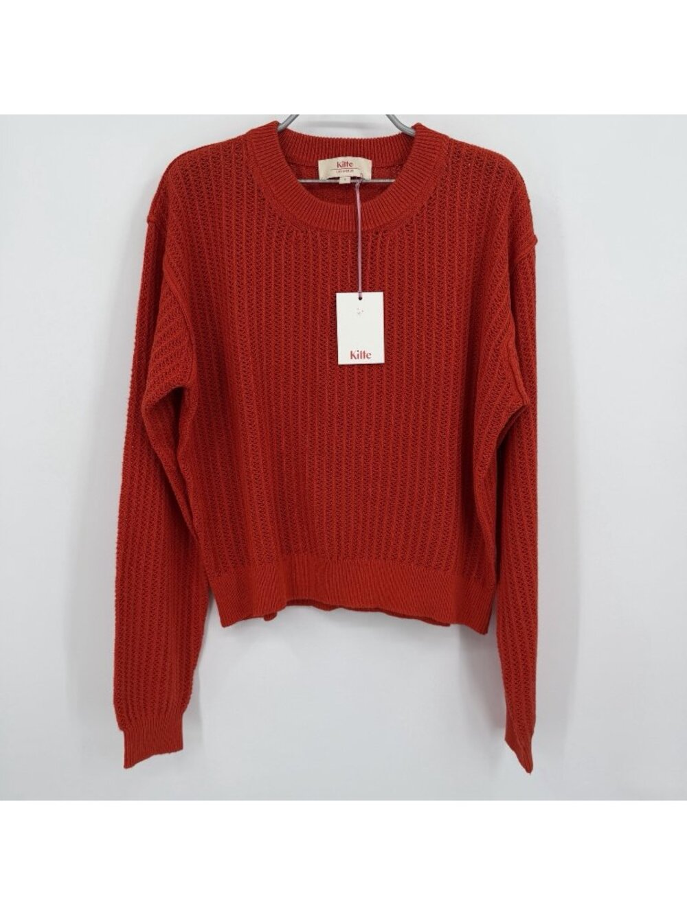 Kilte Collection Natalie Crochet Knit Pullover Shirt in Cherry Red size 3/L-XL
